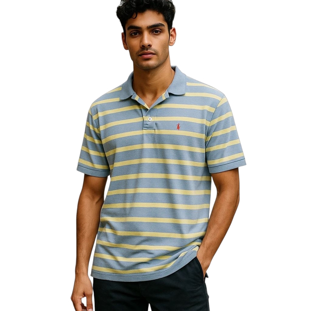 Ralph Lauren Striped Golf Polo Shirt - Light Blue & Yellow